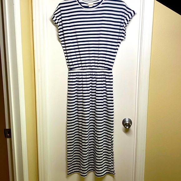 H&M - Navy & White Stripe MIDI Dress Size XS - Picture 1 of 7